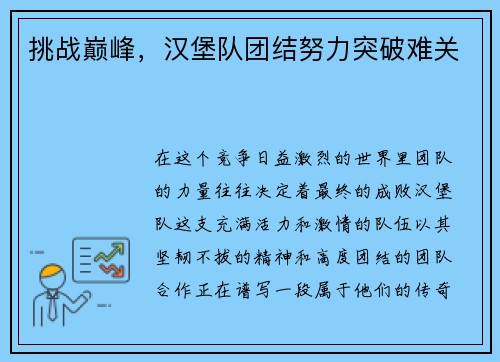 挑战巅峰，汉堡队团结努力突破难关